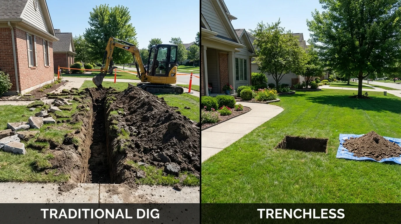Trenchless sewer repair with minimal yard damage versus traditional excavation in Hawthorne, NY